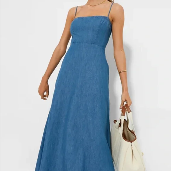 chinese dress ladies Chasing Sunsets Chambray Halter Maxi Dress - restock!